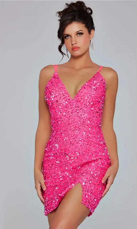 party dress with bold ruffles -Jovani 39630 - Sequin V-Neck Cocktail Dress