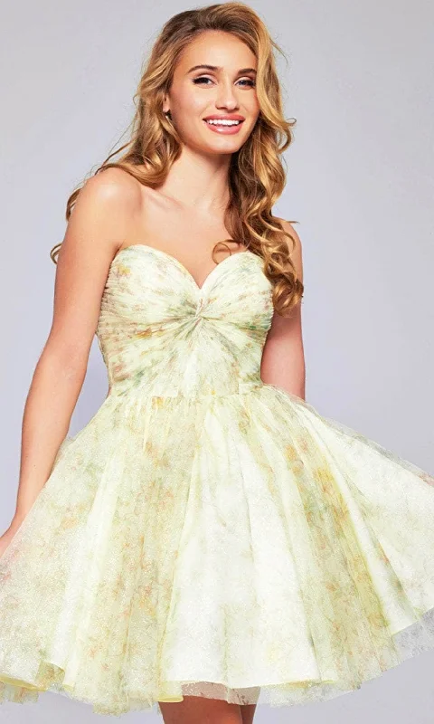 white party dress for summer -Jovani 40374 - Floral Printed Sweetheart Neck Cocktail Dress