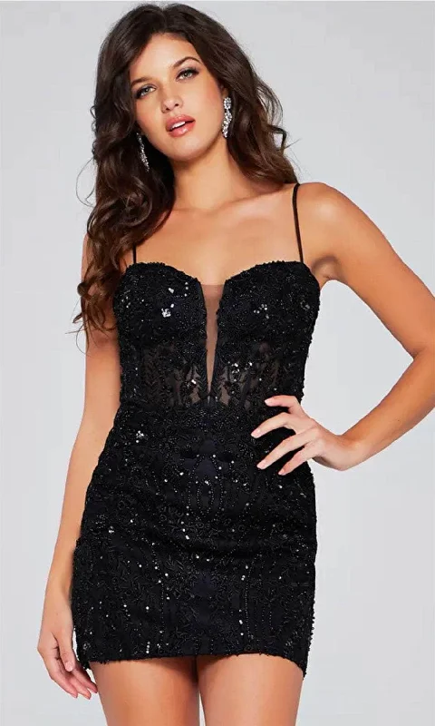 soft party dress for lounging -Jovani 40498 - Embroidered Sheath Cocktail Dress