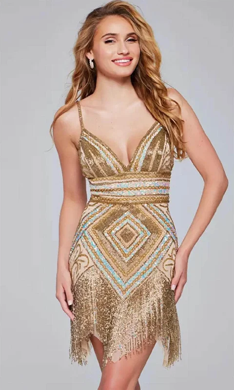 sparkly party dress for women -Jovani 41101 - Sleeveless Fringed Hem Cocktail Dress