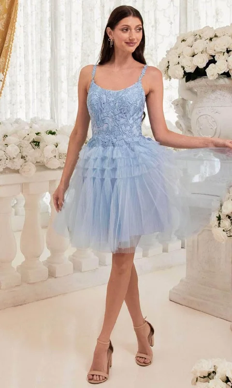 trendy party dress for teens -Ladivine 9310 - Embroidered A-line Cocktail Dress