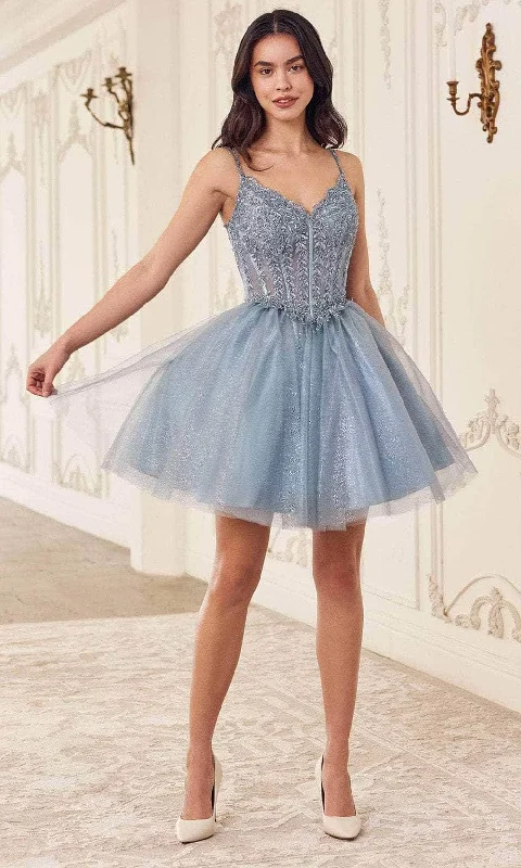 trendy party dress for teens -Ladivine CD0236 - Ribbon Strap Cocktail Dress