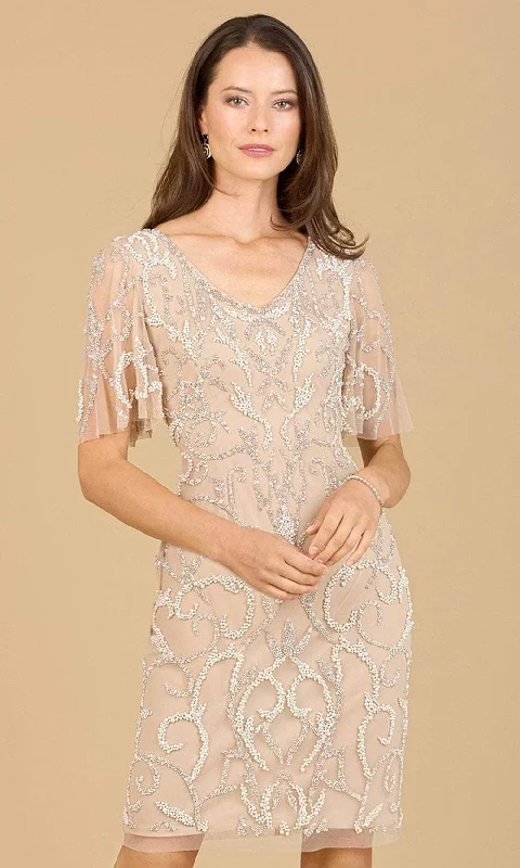 party dress with unique sleeves -Lara Dresses 29185 - V-Neck Beaded Cocktail Dress