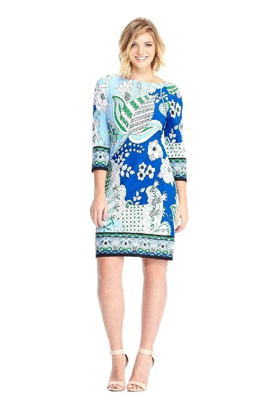 party dress with chic patterns -London Times - T2599MJC Quarter Sleeve Abstract Floral Dress