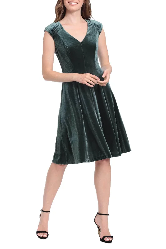 sexy party dress for spring -London Times T6501M - Velvet Ruched Cap Sleeve Cocktail Dress