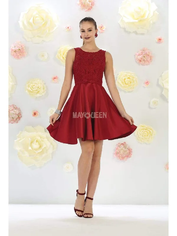 sexy party dress for summer -May Queen - MQ1268 Illusion Two Piece Lace and Tulle Cocktail Dress