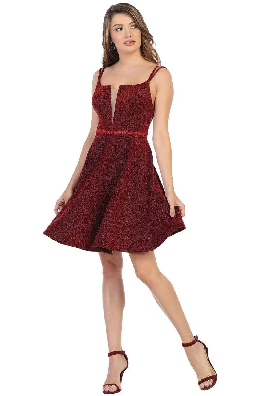 May Queen - MQ1697 Deep V-neck A-line Cocktail Dress