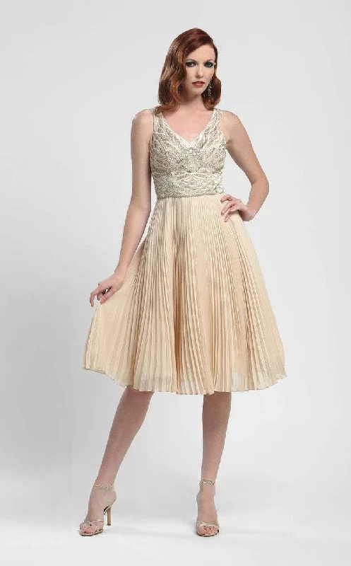 affordable party dress for events -Sue Wong - N4136 Sleeveless Embroidered Accordion Pleat A-Line Dress