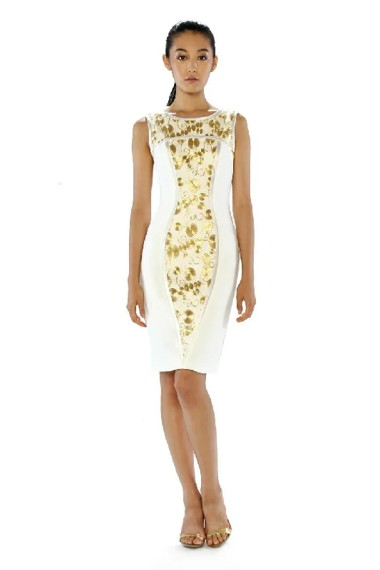 trendy party dress for teens -Theia - 882391 Gilded Embroidered Sheath Cocktail Dress