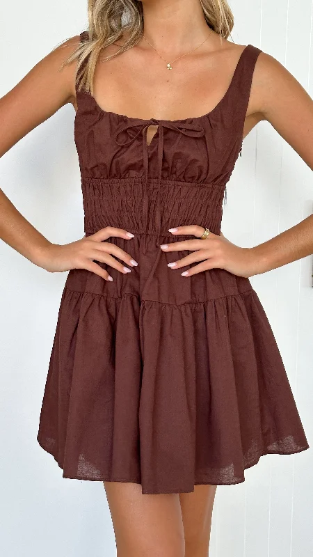 midi dresses with chic patterns -Abrina Mini Dress - Brown