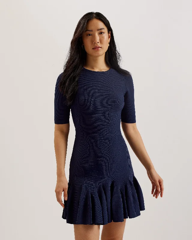 boho midi dresses for girls -Alzann Mini Skater Dress Navy