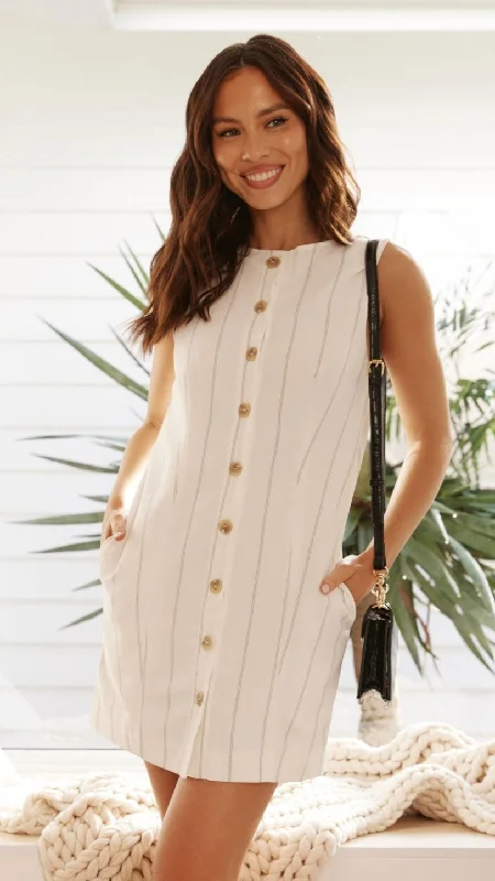 trendy midi dresses for women -Athalie Mini Dress - White Stripe