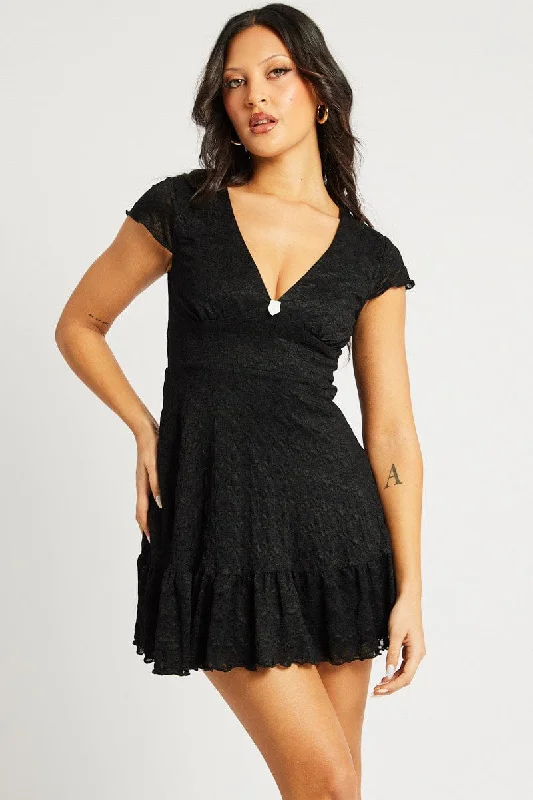 cute midi dresses for fall -Black Mini Dress Lace