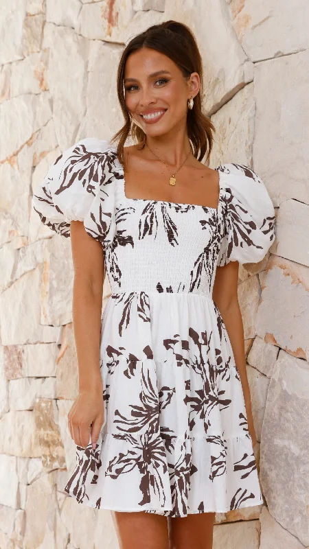 elegant midi dresses for summer -Bronty Mini Dress - Brown Floral