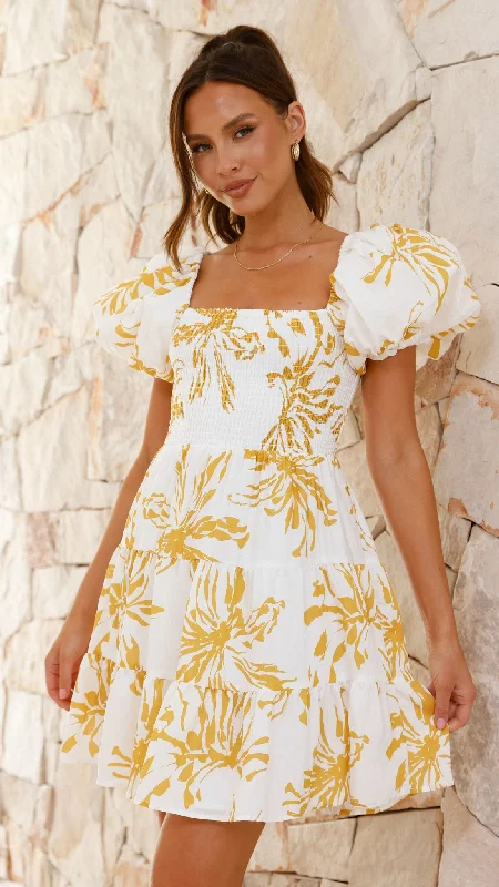 trendy midi dresses for teens -Bronty Mini Dress - Yellow Floral