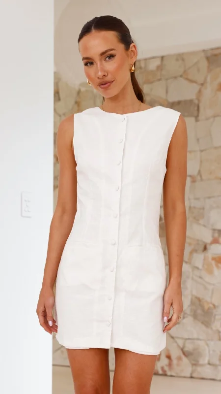 midi dresses with unique sleeves -Celine Mini Dress - White