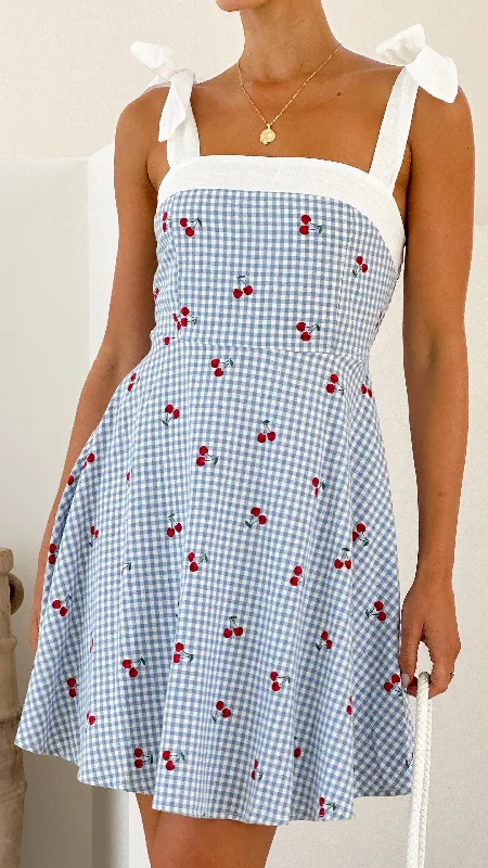 casual midi dresses for summer -Emmelyn Mini Dress - Blue Gingham Cherry