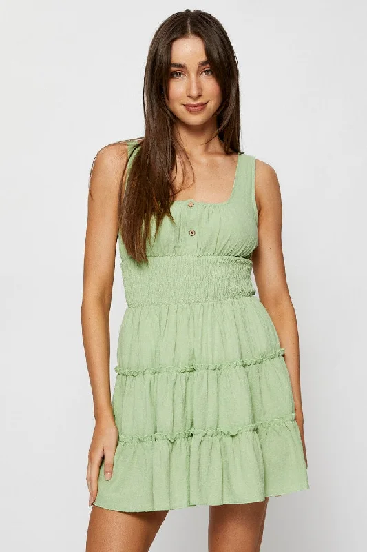 lace midi dresses for events -Green A Line Dress Sleeveless Mini