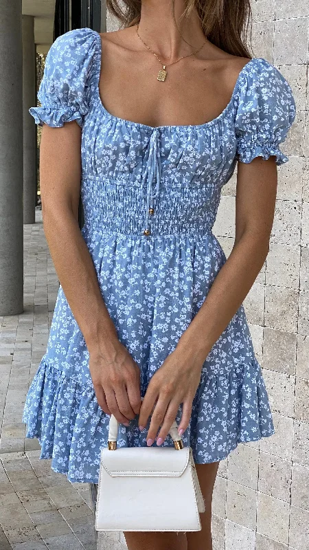 chic midi dresses for women -Kori Mini Dress - Blue Floral