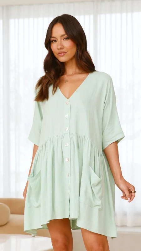 midi dresses with unique ruffles -Leah Mini Dress - Sage