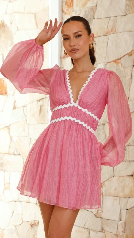 boho midi dresses with fringe -Lois Mini Dress - Pink