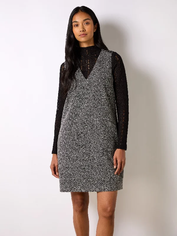 chic midi dresses for summer -Grey Textured V-Neck Mini Dress