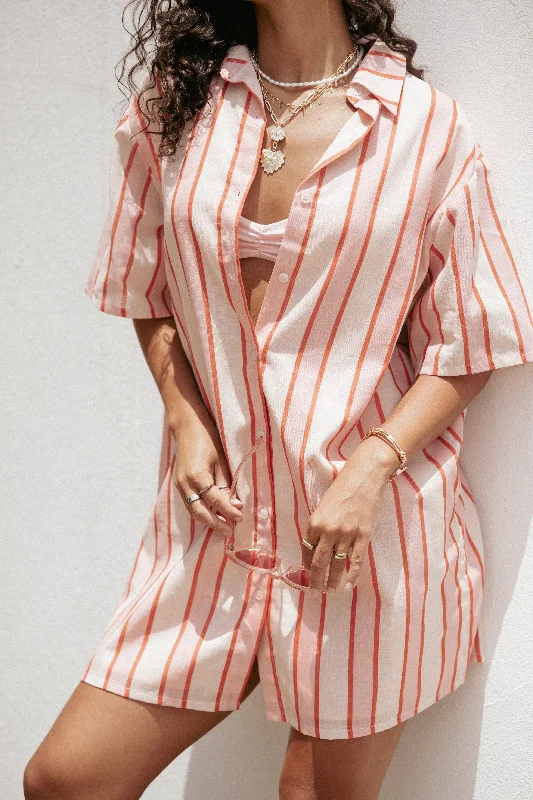 soft midi dresses for lounging -Norah Mini Dress - Pink Stripe