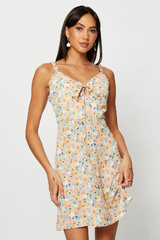 denim midi dresses for casual -Print A Line Dress Mini