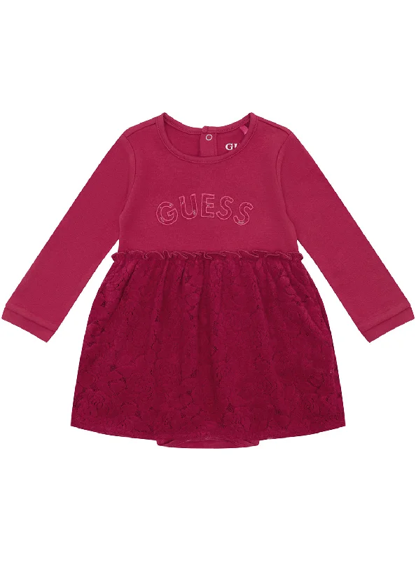 midi dresses with bold patterns -Red Long Sleeve Mini Dress (0-12M)