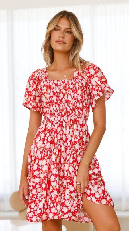 casual midi dresses for women -Sammi Mini Dress - Red Floral