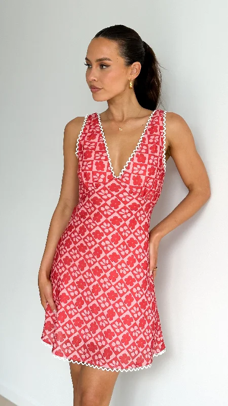 midi dresses with bold design -Saphina Mini Dress - Pink / Red