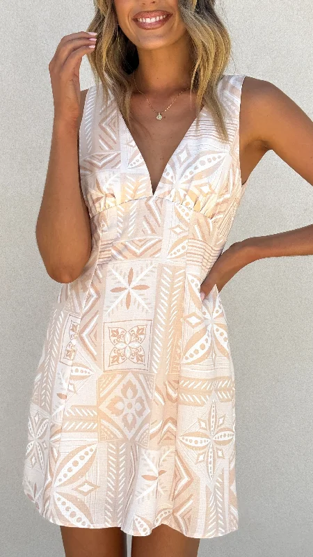 casual midi dresses for summer -Sienna Mini Dress - Beige Summer